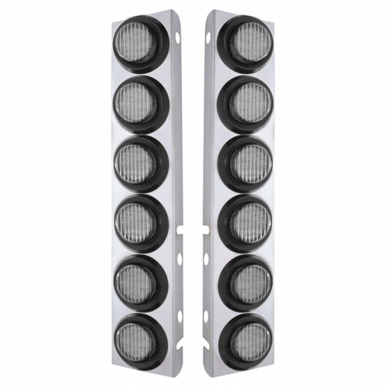 SS Front Air Cleaner Bracket With 12X 9 LED 2" Lights For Peterbilt-Amber LED/Clear Lens