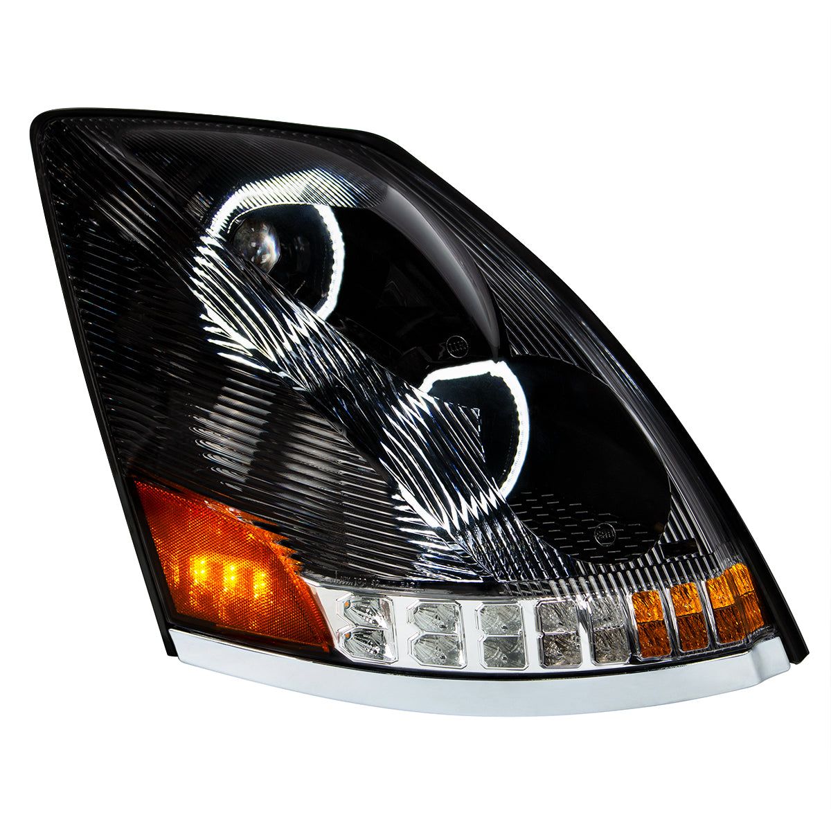 Black 10 LED Headlight For 2003-2017 Volvo VN/VNL - Passenger Side