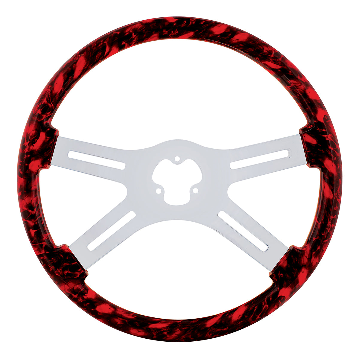 18" Skull Steering Wheel Only With Hydro-Dip Finish Wood - Red