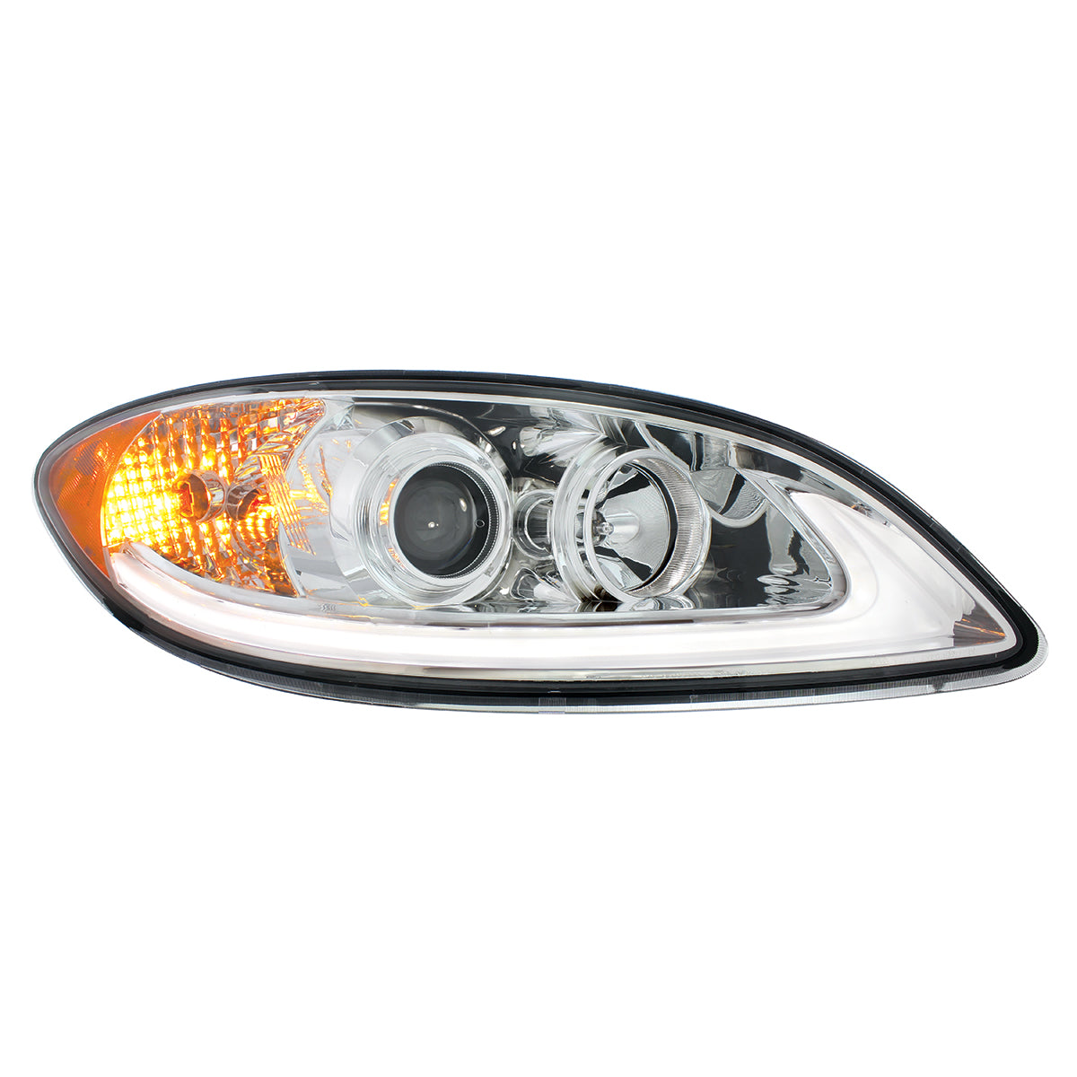 Chrome Projection Headlight With LED Light Bar For 2006-2017 International Prostar - Passenger