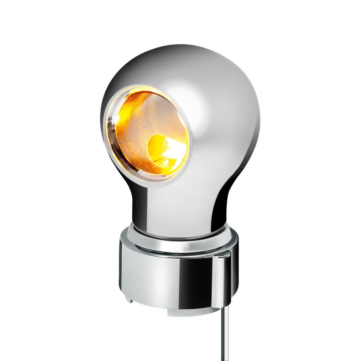 Thread-On Chrome Charlotte Style Gearshift Knob With LED 9/10 Speed Adapter-Amber LED