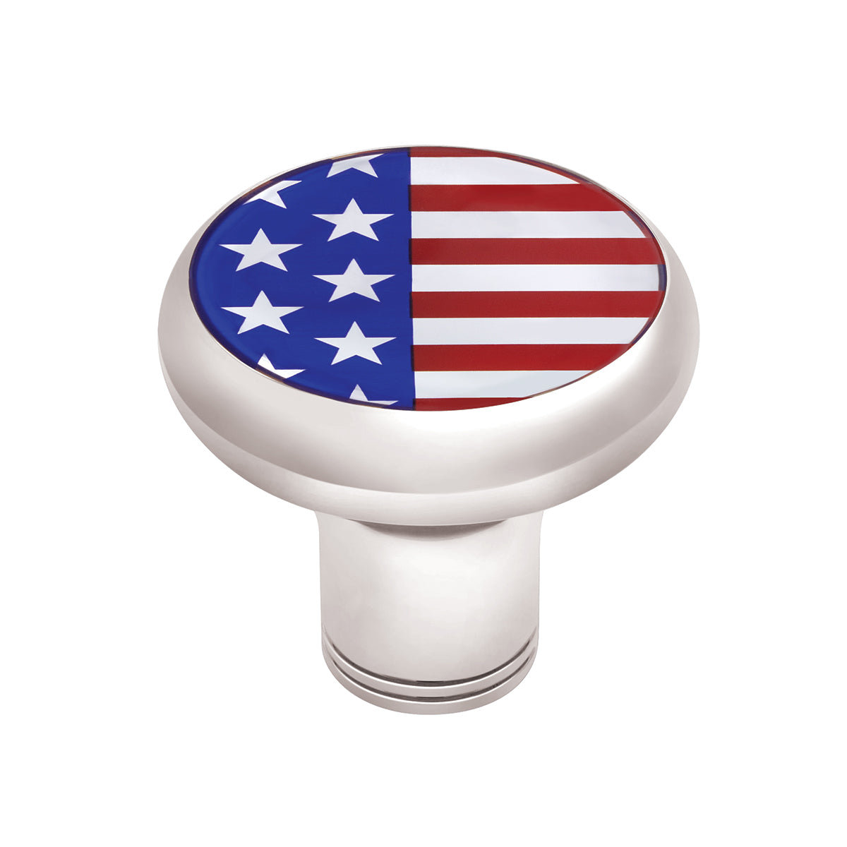 1/2"-13 Thread-On Gearshift Knob With USA Flag Sticker - Chrome
