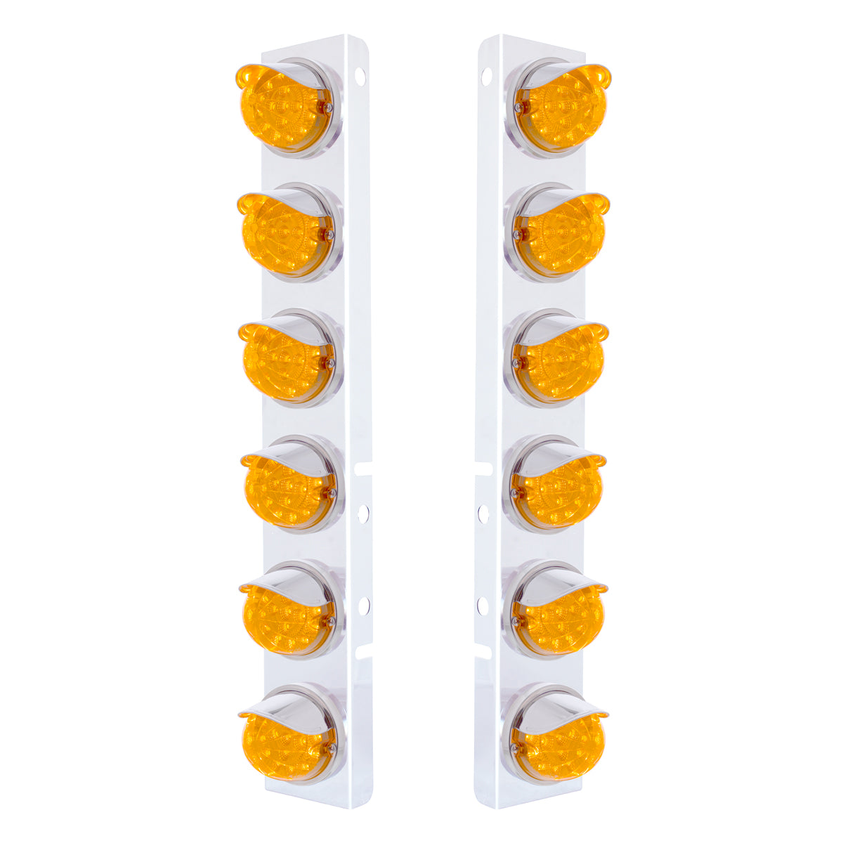 SS Front Air Cleaner Bracket With 12X 17 Amber LED Dual Function Reflector Lights & SS Visors For Peterbilt-Amber Lens
