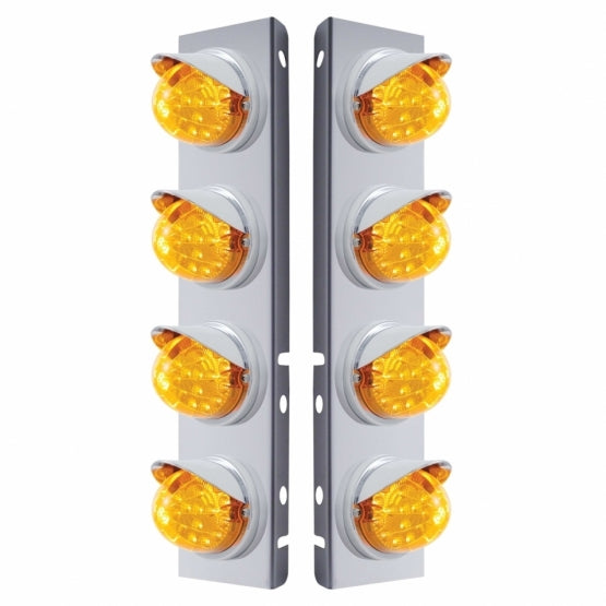 SS Front Air Cleaner Bracket With 8X 17 Amber LED Dual Function Reflector Lights & Visors For Peterbilt-Amber Lens