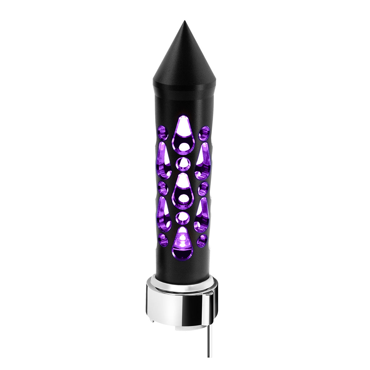 Thread-On Brooklyn Style Spike Gearshift Knob With LED 9/10 Speed Adapter-Matte Black/Purple LED