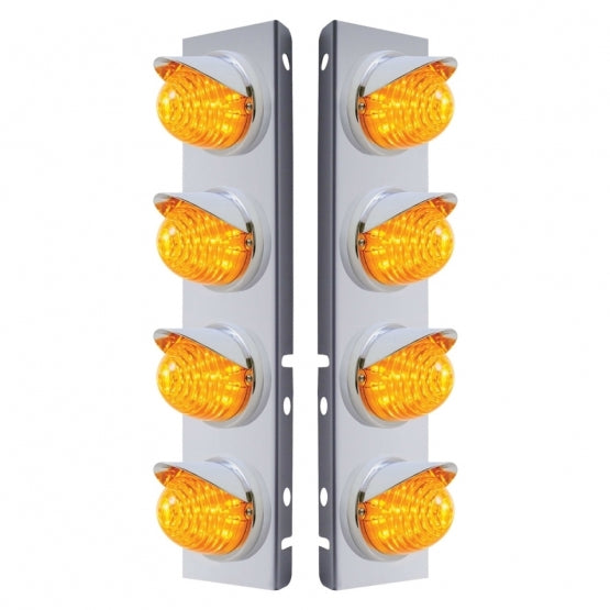 SS Front Air Cleaner Bracket With 8X 17 LED Beehive Lights & Visors For Peterbilt -Amber LED & Lens