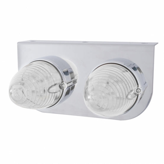 Stainless Light Bracket With 2X 19 LED Beehive Lights - Amber LED/Clear Lens