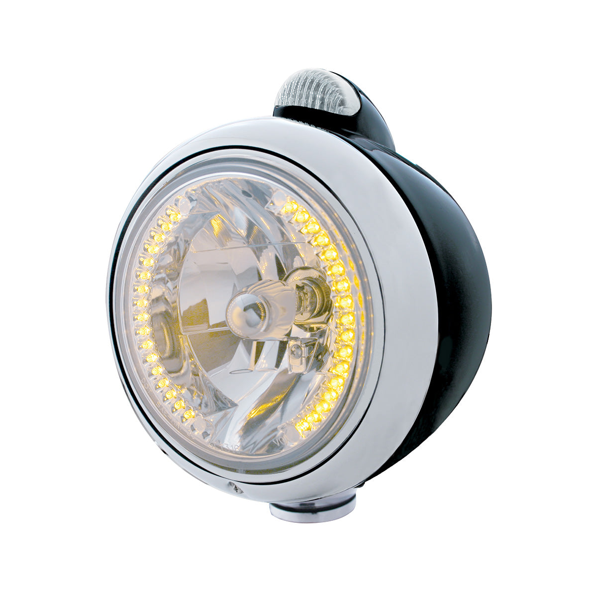 Black Guide 682-C Headlight H4 With Amber LED & Dual Mode LED Signal - Clear Lens