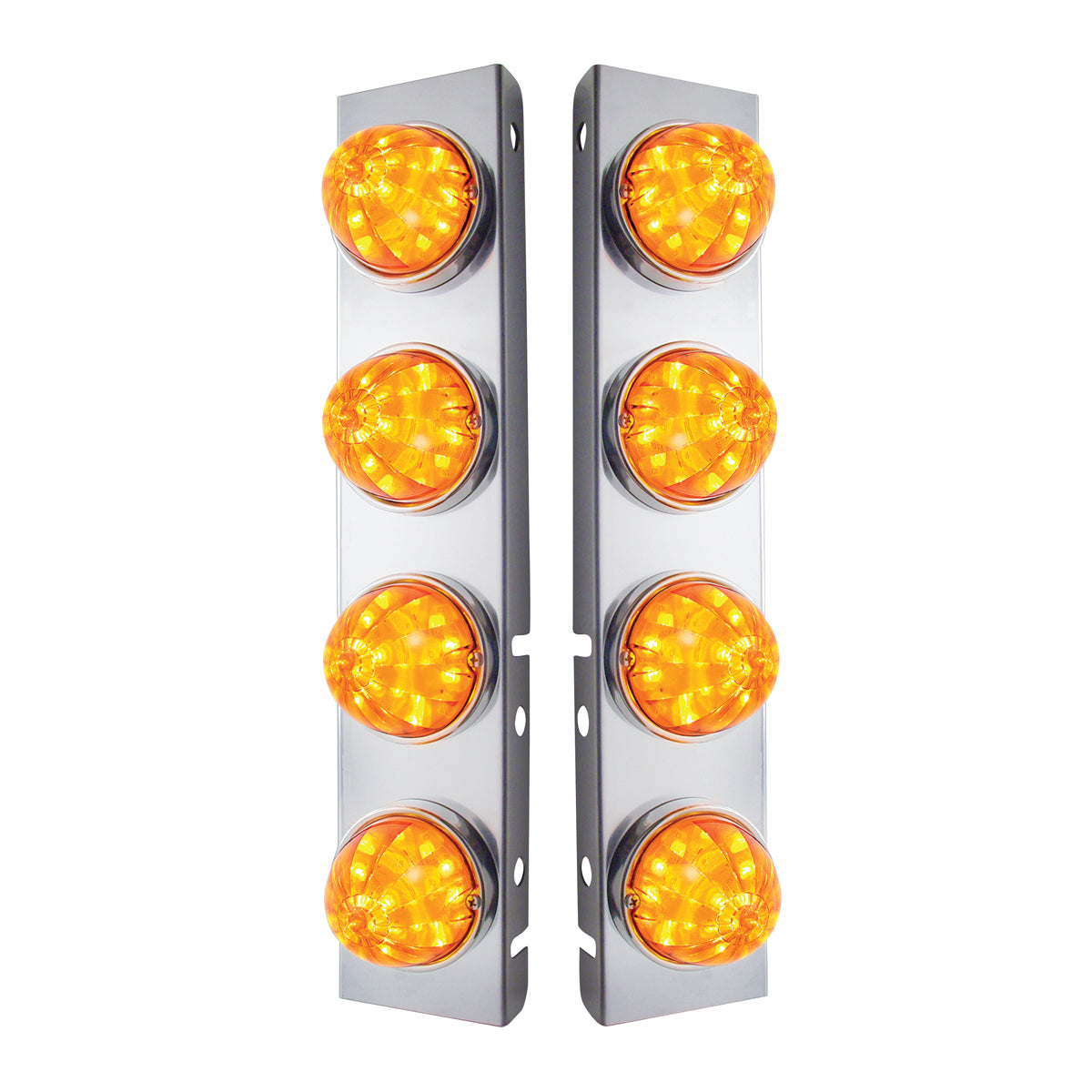 SS Front Air Cleaner Bracket With 8X 17 LED Watermelon Lights & SS Bezels For Peterbilt-Amber LED & Lens (Pair)