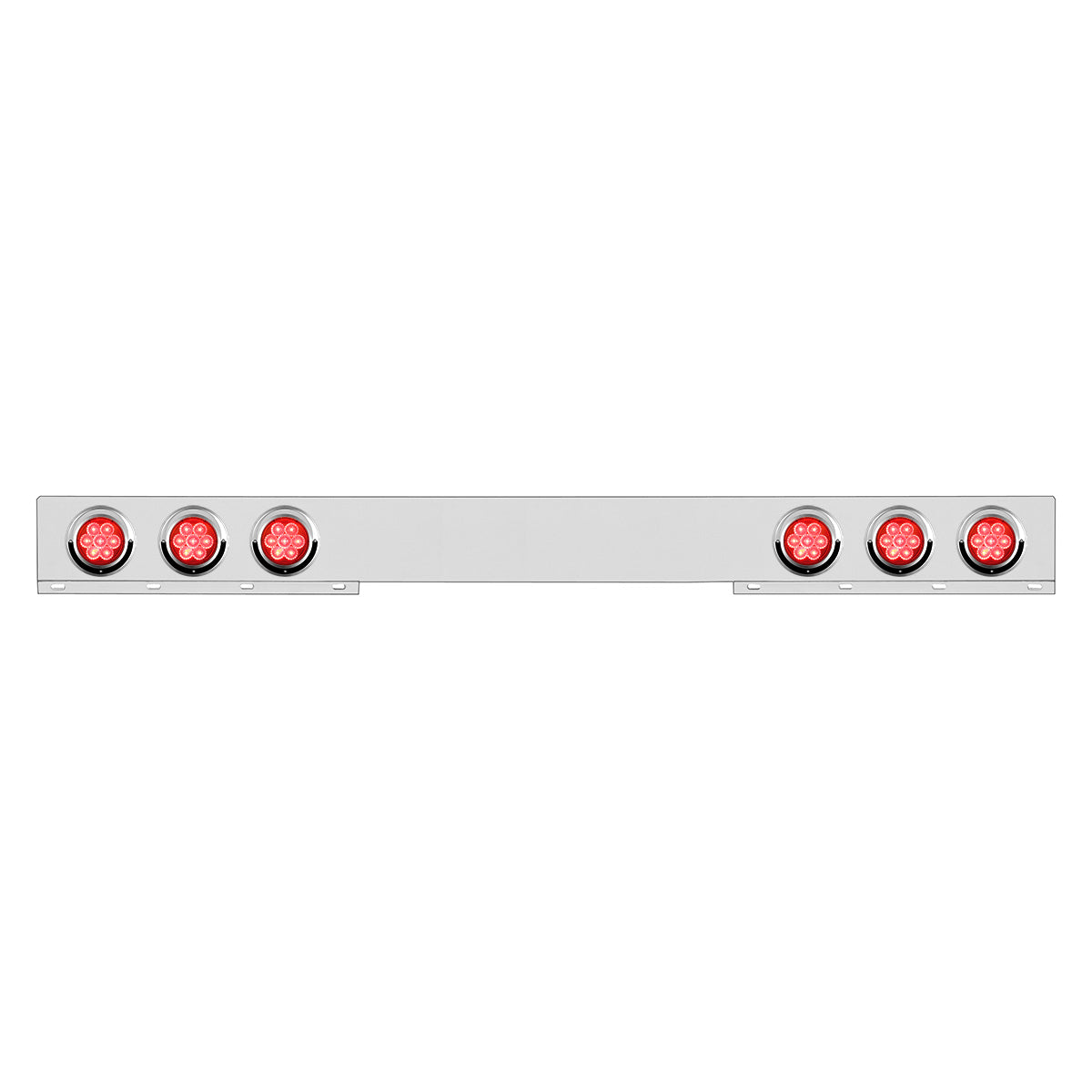 Chrome 1 Piece Rear Light Bar With Six 7 LED 4" Reflector Lights & Visors - Red LED/Red Lens