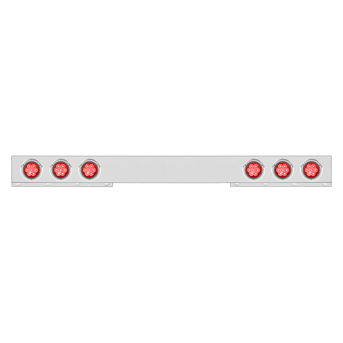 Chrome 1 Piece Rear Light Bar With Six 7 LED 4" Reflector Lights & Bezels - Red LED/Red Lens