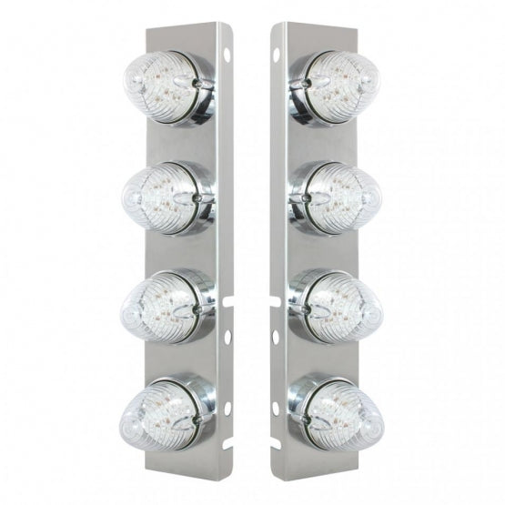SS Front Air Cleaner Bracket With 8X 19 LED Beehive Lights & Bezels For Peterbilt-Amber LED/Clear Lens
