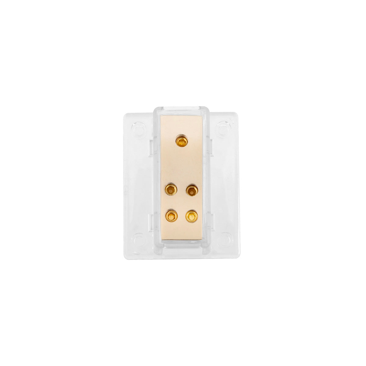 Gold Distribution Block with (1) 4 AWG input and (4) 8 AWG outputs, Rectangular Shape 1 Pc.
