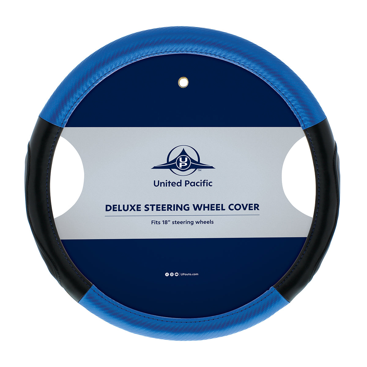 18" Carbon Fiber Pattern Steering Wheel Cover - Blue Stitching