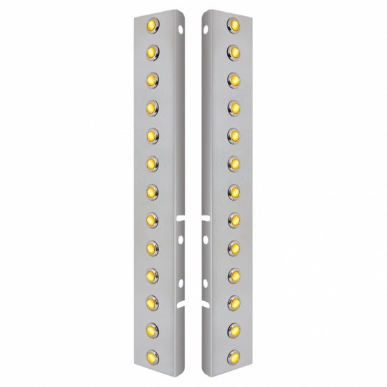 SS Front Air Cleaner Bracket With 26X 3 Amber Hi/Lo LED 3/4" Mini Crystal Lights & SS Bezels For Peterbilt-Amber Lens