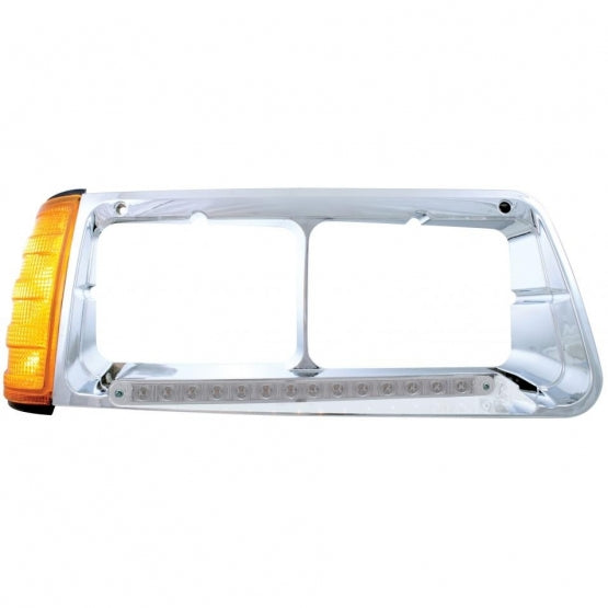 14 LED Headlight Bezel With Turn Signal For 1989-2009 Freightliner FLD - Passenger - Amber LED/Clear Lens