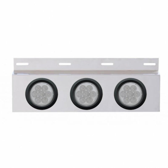Stainless Top Mud Flap Plate With 3X 7 LED 4" Reflector Lights & Grommets - Red LED/Clear Lens (Each)