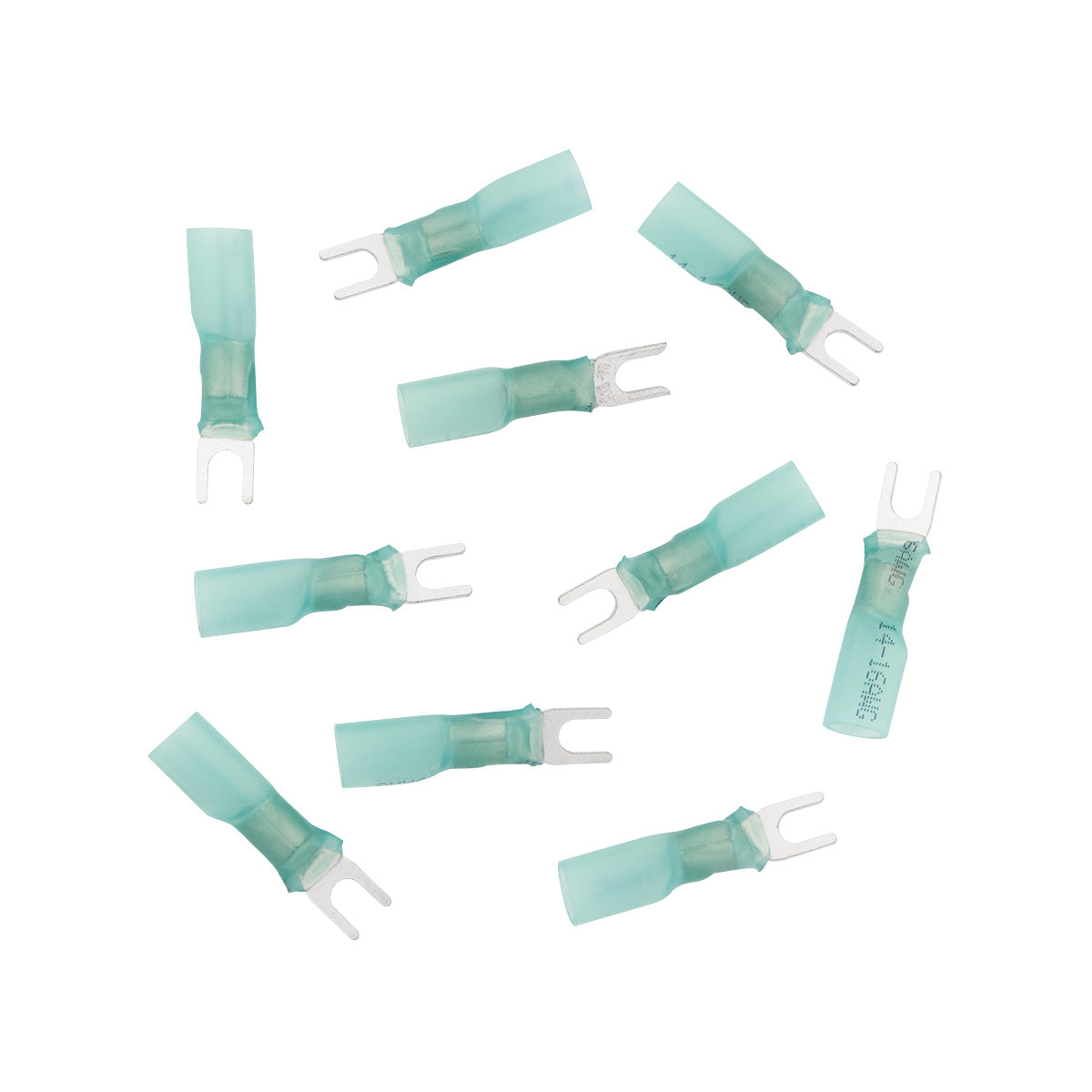 16-14 AWG #6 Stud CS Heat Shrink Spade Terminal - Blue (10-Pack)
