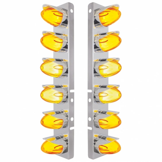 SS Front Air Cleaner Brkt With 12X Amber Hi/Lo LED GloLight Watermelon Grakon Light & Visor For Peterbilt-Amber Lens