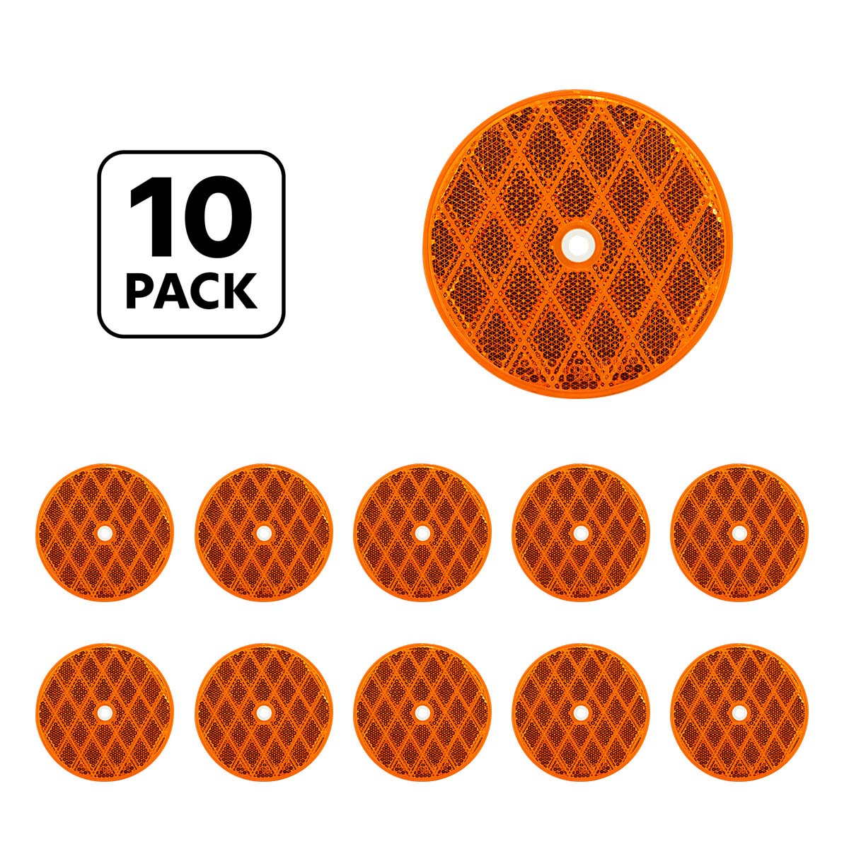 3 3/16" Round Center Bolt Reflector - Amber (10 Pcs)
