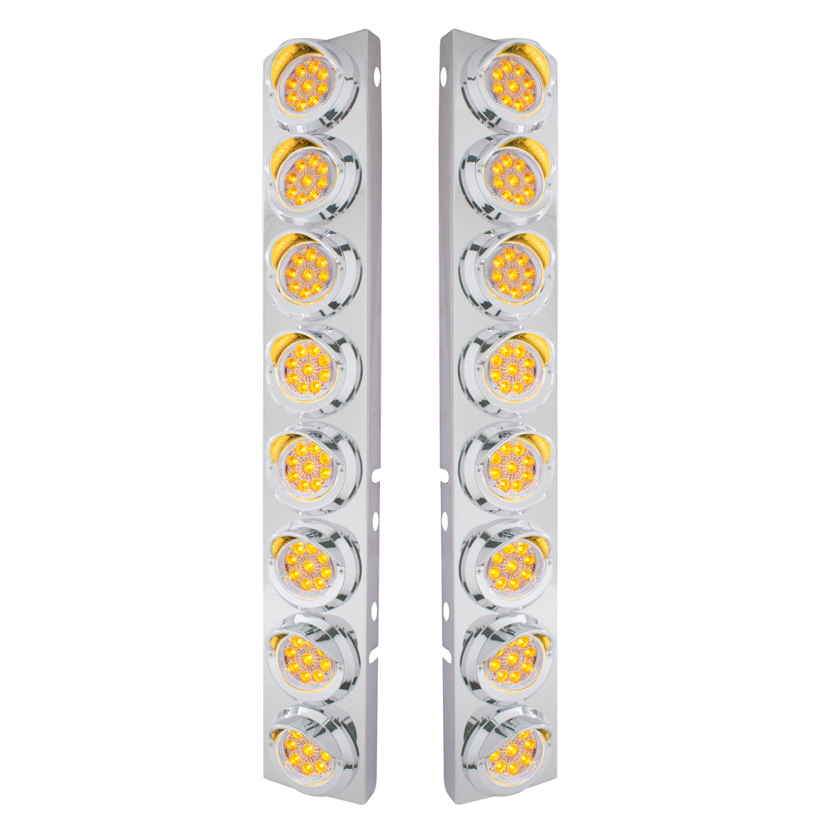 SS Front Air Cleaner Bracket With 16X 9 LED 2" Reflector Lights & Visors For Peterbilt-Amber LED/Clear Lens
