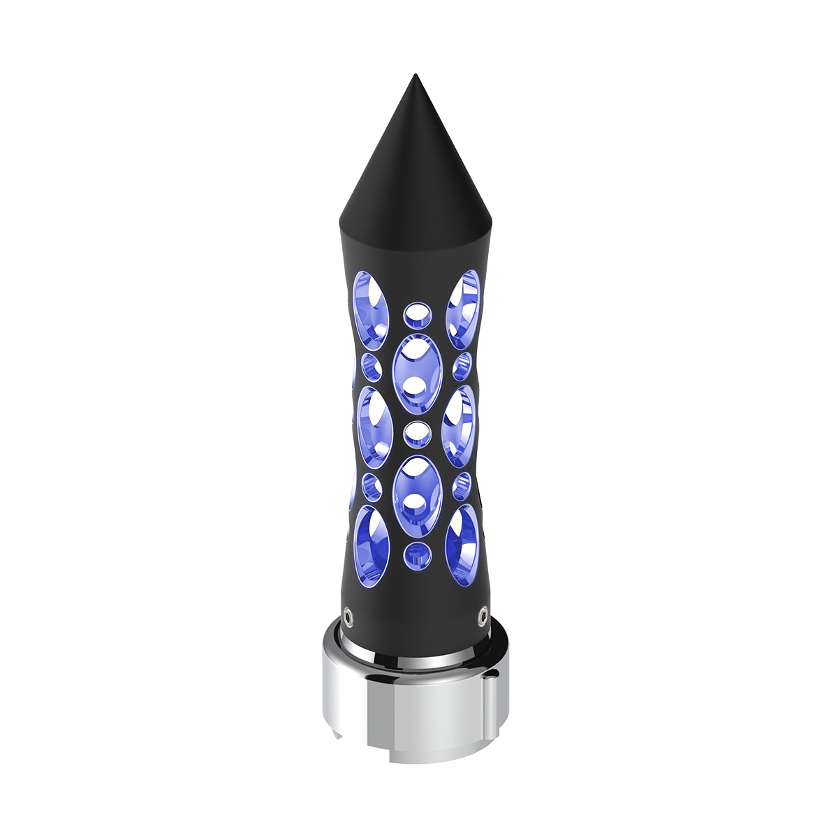Thread-On Daytona Style Spike Gearshift Knob With LED 9/10 Speed Adapter - Black/Blue LED