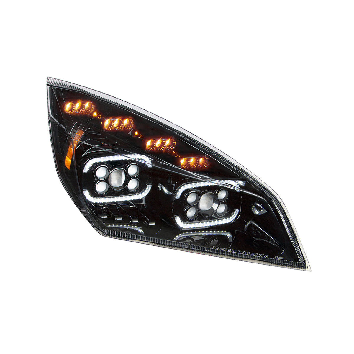 Black 10 LED Projector Headlight With LED Sequential Turn & DRL For 2018-2024 Cascadia - Passenger