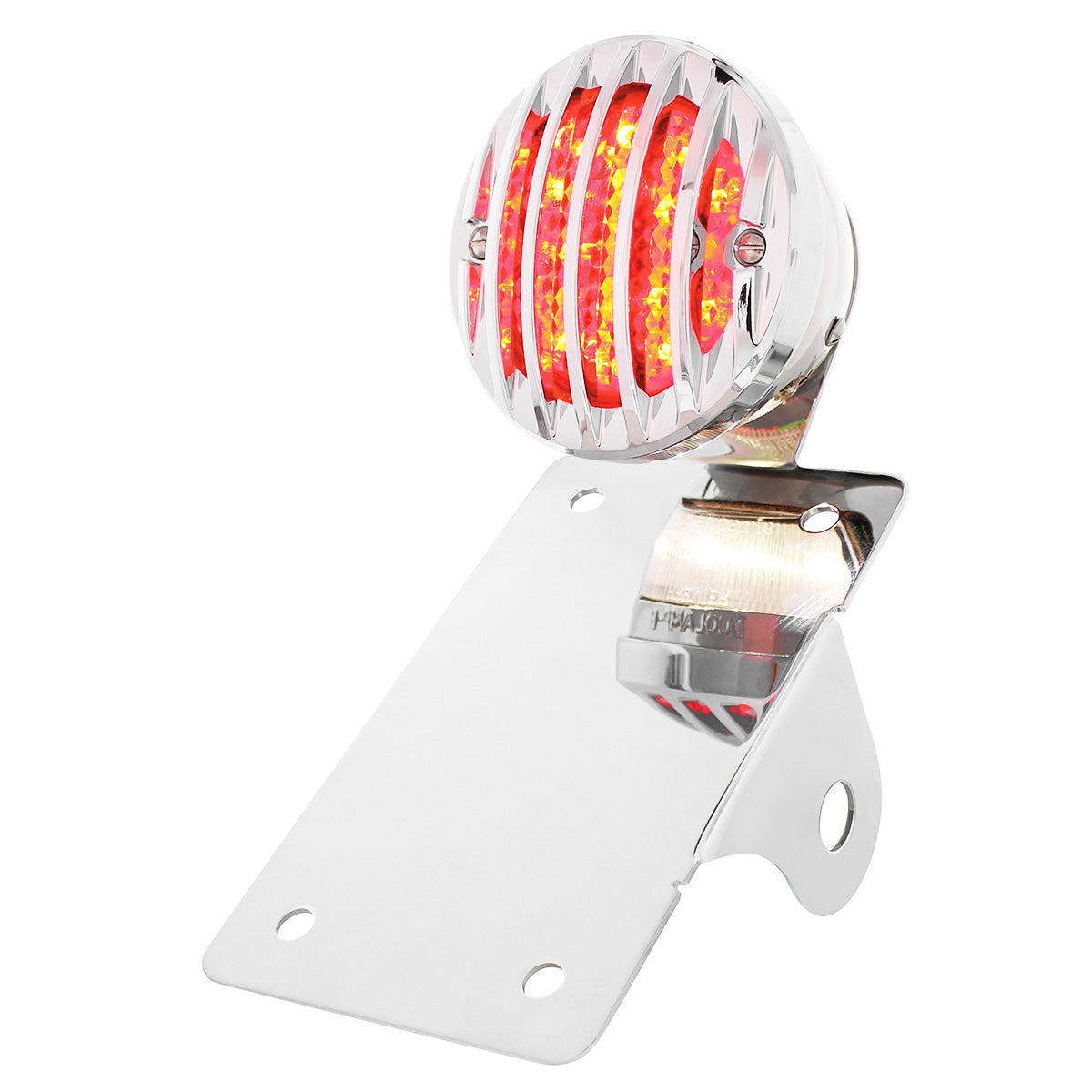 Motorcycle LED "Bobber" Style Vertical Tail Light With Chrome Grille Bezel-Red Lens
