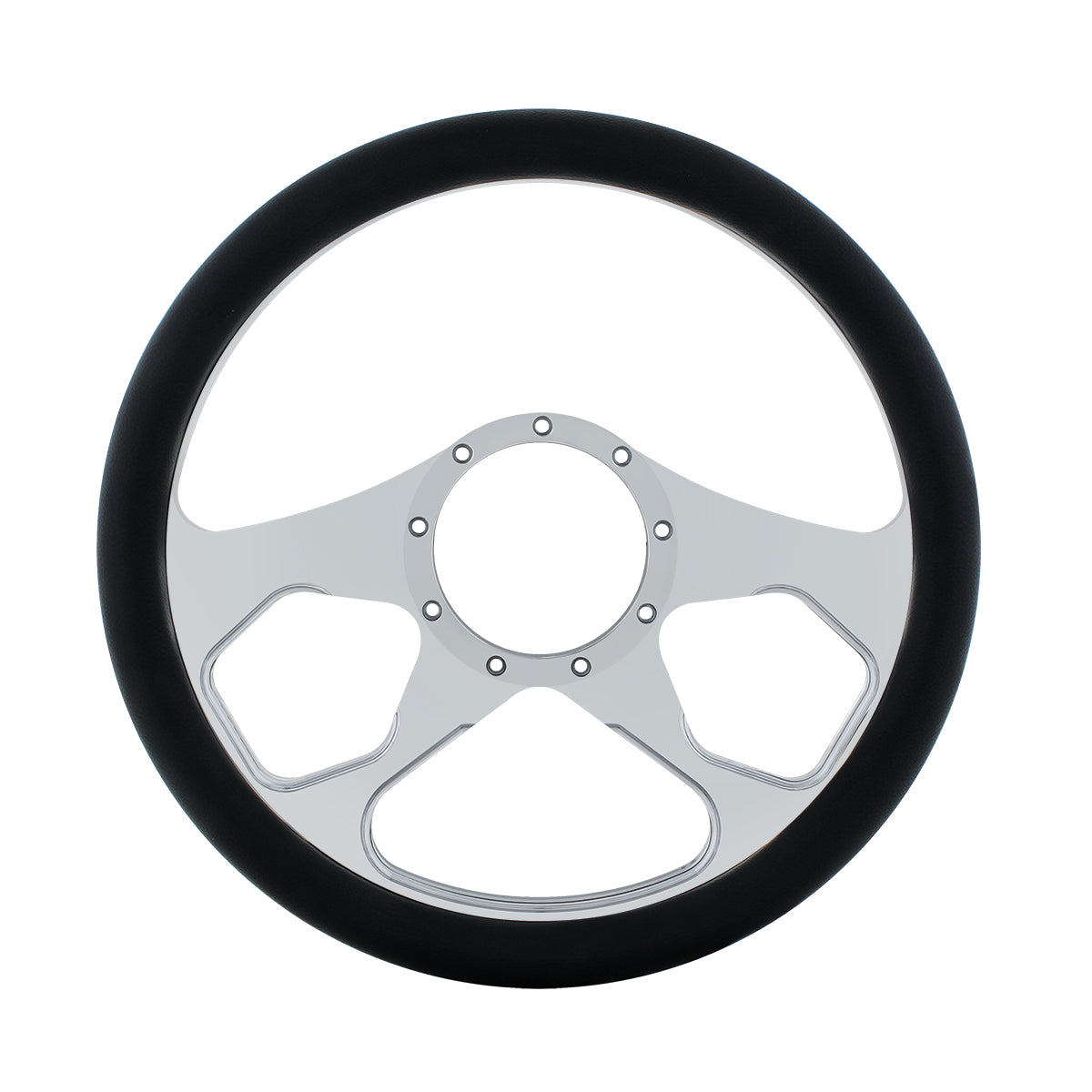 14" Chrome Aluminum 4 Spoke Boss Style Steering Wheel With Black Engineered Leather Grip