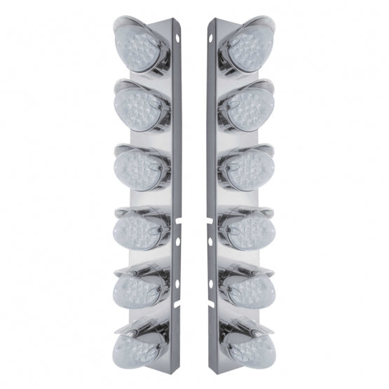 SS Front Air Cleaner Bracket With 12X 19 LED Reflector Lights & Visors For Peterbilt-Amber LED/Clear Lens