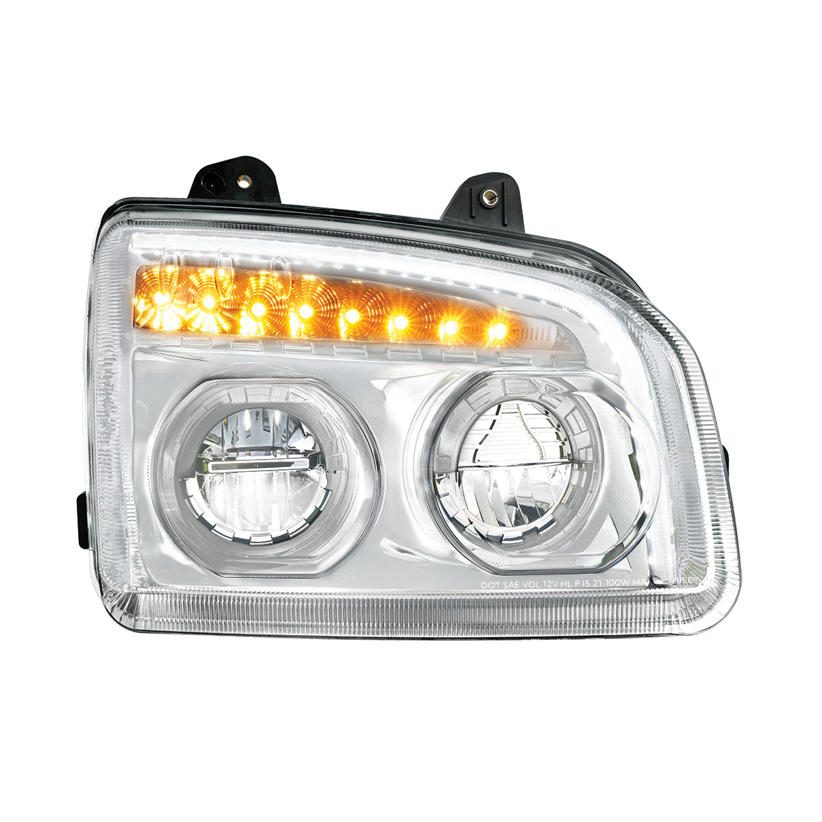 High Power LED Chrome Headlight With LED Turn Signal & Light Bar For 2015-2025 Kenworth T880-Passenger