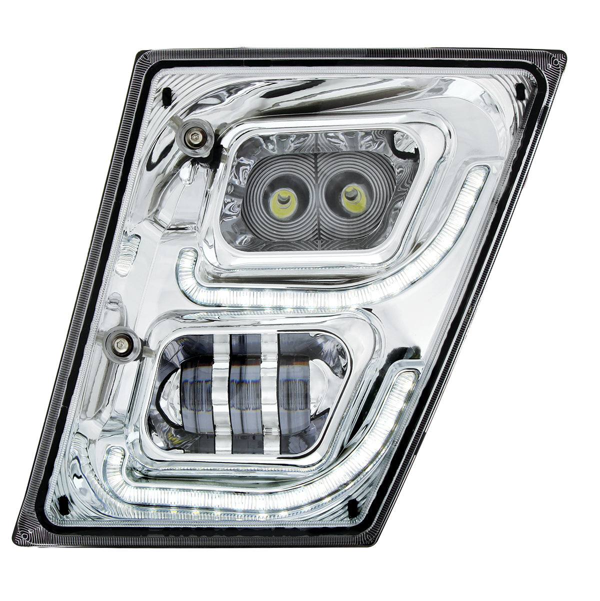Chrome High Power LED Fog Light With LED DRL & Position Light for 2003-2017 Volvo VN/VNL - Driver