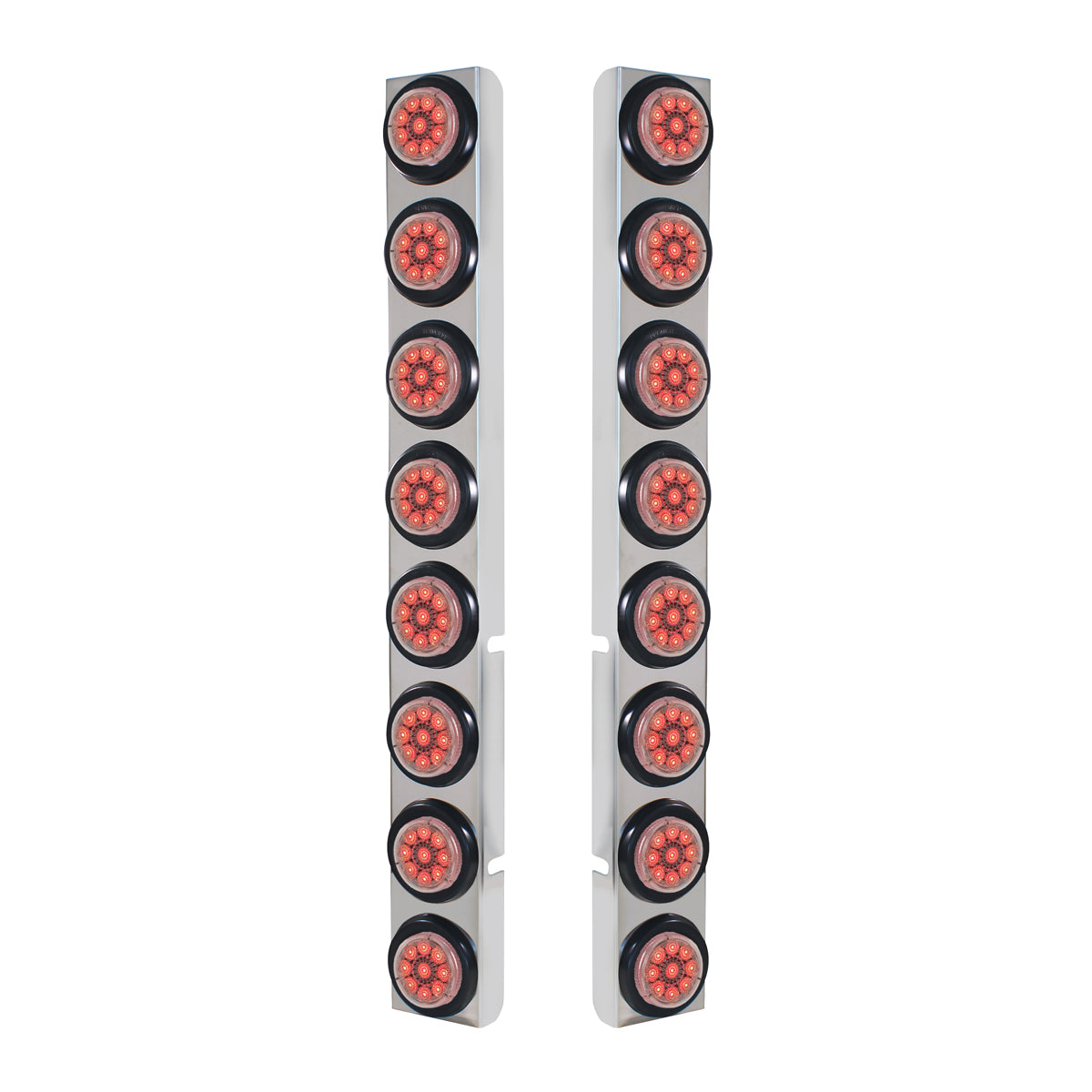 SS Rear Air Cleaner Bracket With 16X 9 LED 2" Reflector Lights For Peterbilt-Red LED/Clear Lens