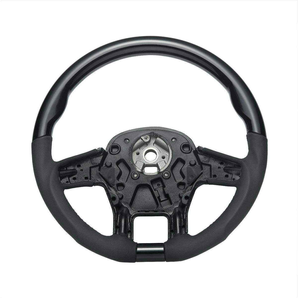 18" YourGrip Leather & Wood Candy Color Steering Wheel For 2012-2021 PB 579&2013-2021 KW T680-Glossy Black