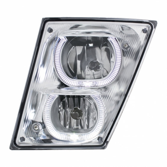 Chrome Fog/Driving Light W/White LED Light Bar For 2003-2017 Volvo VN/VNL - Driver