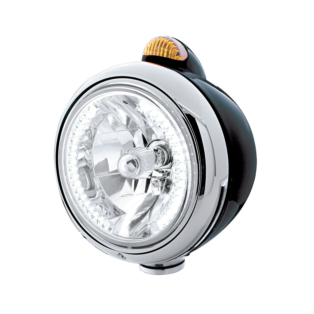 Black Guide 682-C Headlight H4 With White LED & Dual Mode LED Signal - Amber Lens