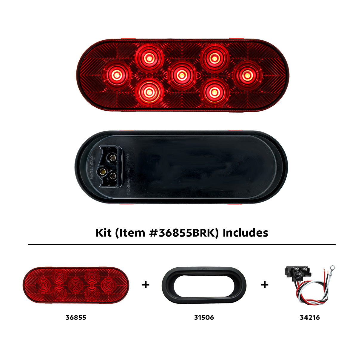 7 LED Oval Light Kit (Stop, Turn & Tail) - Red LED/Red Lens