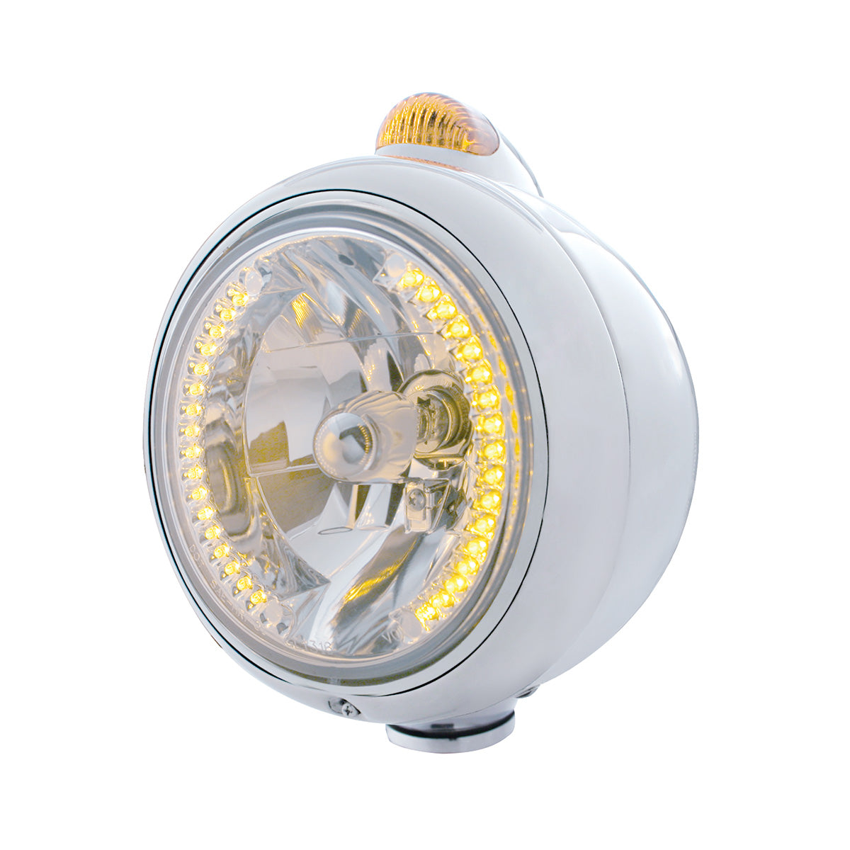 Stainless Steel Guide 682-C Headlight H4 With Amber LED & Dual Mode LED Signal-Amber Lens