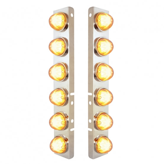 SS Front Air Cleaner Bracket With 12X 9 Amber LED Dual Function Watermelon GloLight For Peterbilt-Clear Lens