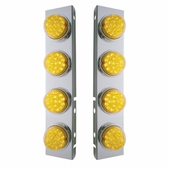 SS Front Air Cleaner Bracket With 8X 17 Amber LED Dual Function Reflector Lights & SS Bezels For Peterbilt-Amber Lens