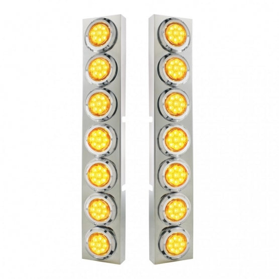 SS Front Air Cleaner Bracket With 14X 9 Amber LED 2" Reflector Lights & Bezel For KW Trucks -Amber Lens