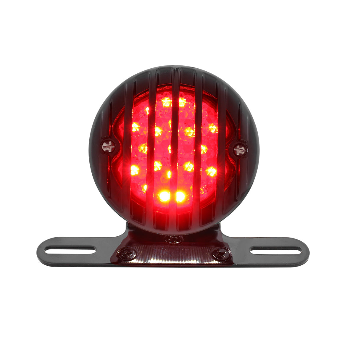 Motorcycle LED Rear Fender Tail Light With Gloss Black Grille Bezel - Red Lens