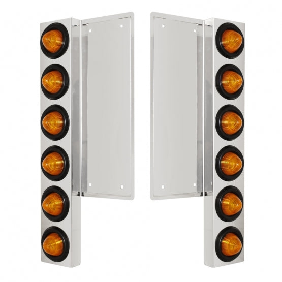 FL SS Front Air Cleaner Bracket W/12X 9 LED 2" Beehive Lights -Amber LED & Lens (Pair)