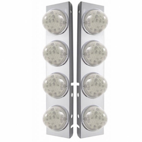 SS Front Air Cleaner Bracket W/8X 17 Amber LED Refl. Watermelon Lights & SS Bezels For Peterbilt-Clear Lens (Pair)
