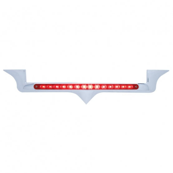 Chrome Hood Emblem Trim With 14 LED Light Bar For Kenworth - Red LED/Red Lens