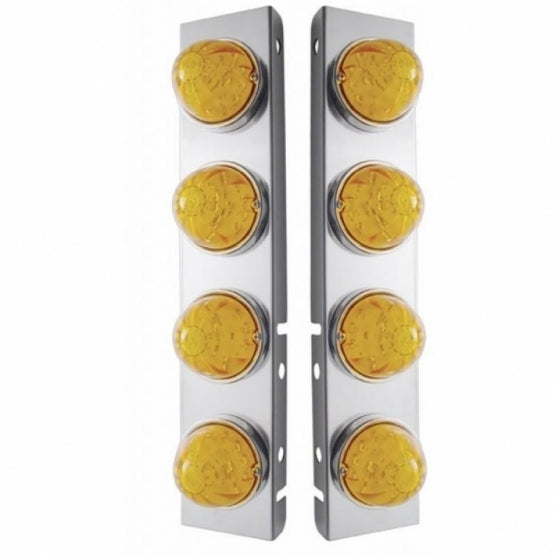 SS Front Air Cleaner Bracket With 8X 17 Amber LED Hi/Lo Watermelon Lights & SS Bezels For Peterbilt-Amber Lens