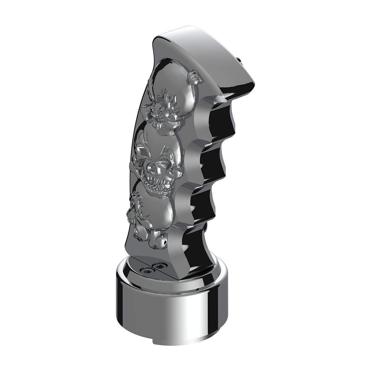 Thread-On Skulls Pistol Grip Gearshift Knob With Chrome 9/10 Speed Adapter - Chrome