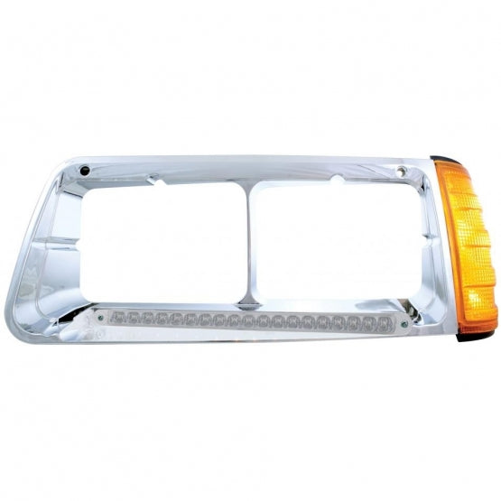 19 LED Headlight Bezel With Turn Signal For 1989-2009 Freightliner FLD - Driver - Amber LED/Clear Lens