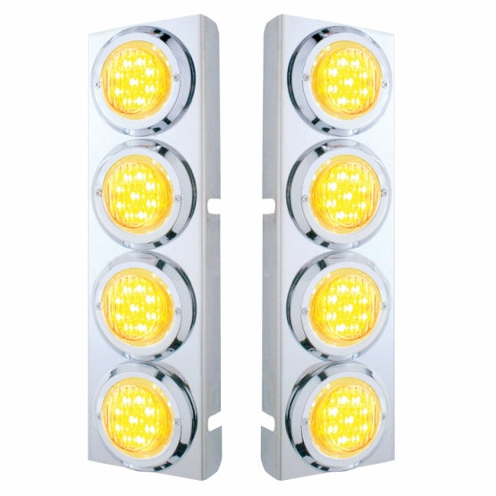 SS Front Air Cleaner Bracket With 8X 9 LED 2" Lights & Bezels For Peterbilt-Amber LED/Clear Lens