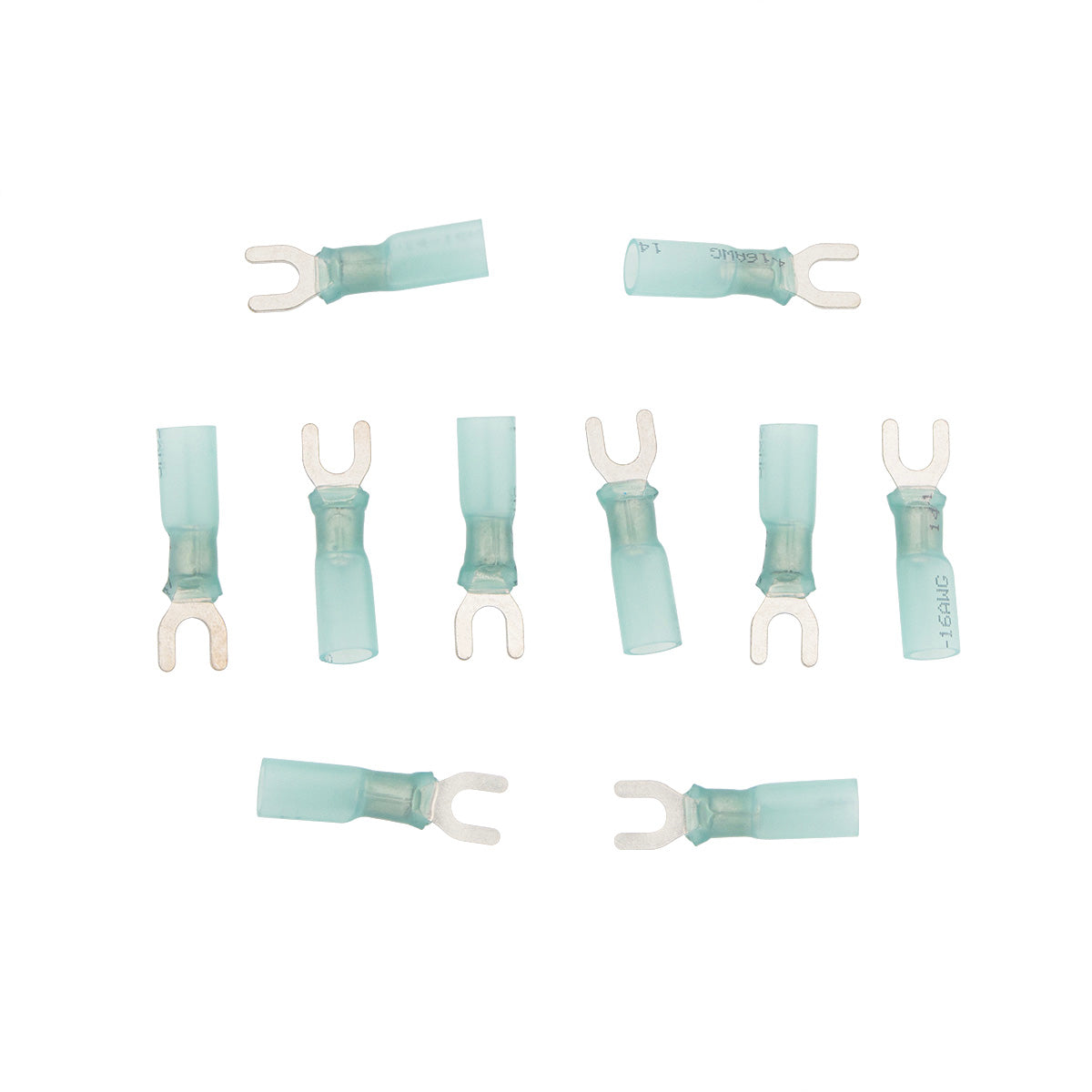 16-14 AWG #8 Stud CS Heat Shrink Spade Terminal - Blue (10-Pack)